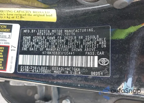 2014 Toyota Avalon Xle from USA, damaged, VIN 4T1BK1EB3EU135441